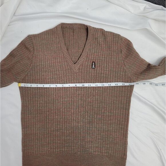 VINTAGE 70s sweater Hush Puppy ribbed v-neck brown green L - Picture 5 of 6